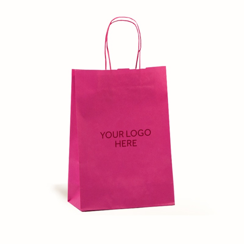 Magenta Printed Paper Carrier Bags with Twisted Handles