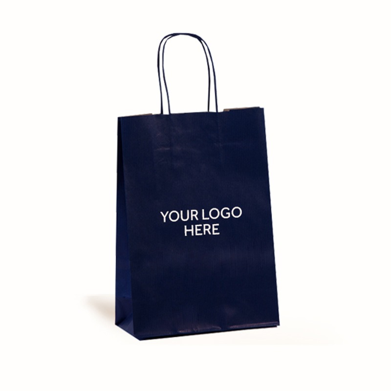Dark Blue Printed Paper Carrier Bags with Twisted Handles