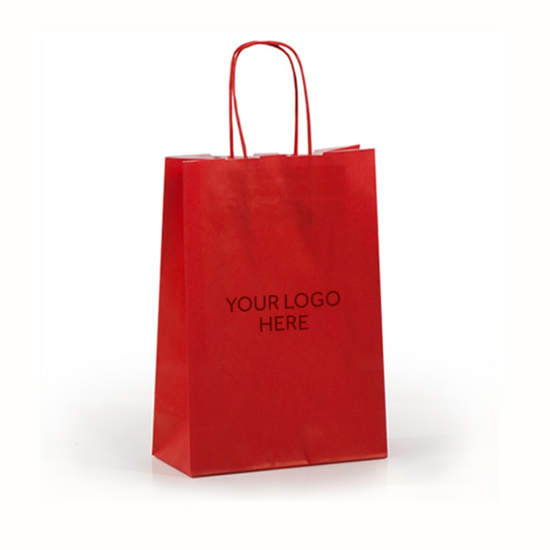 Cherry Red Printed Paper Carrier Bags with Twisted Handles
